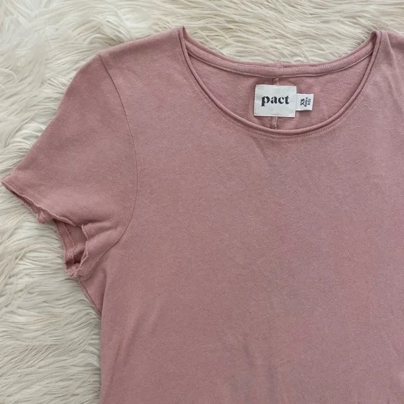 Pact Blush Pink Organic Cotton Linen Short Sleeve Tee Shirt - Picture 2 of 6
